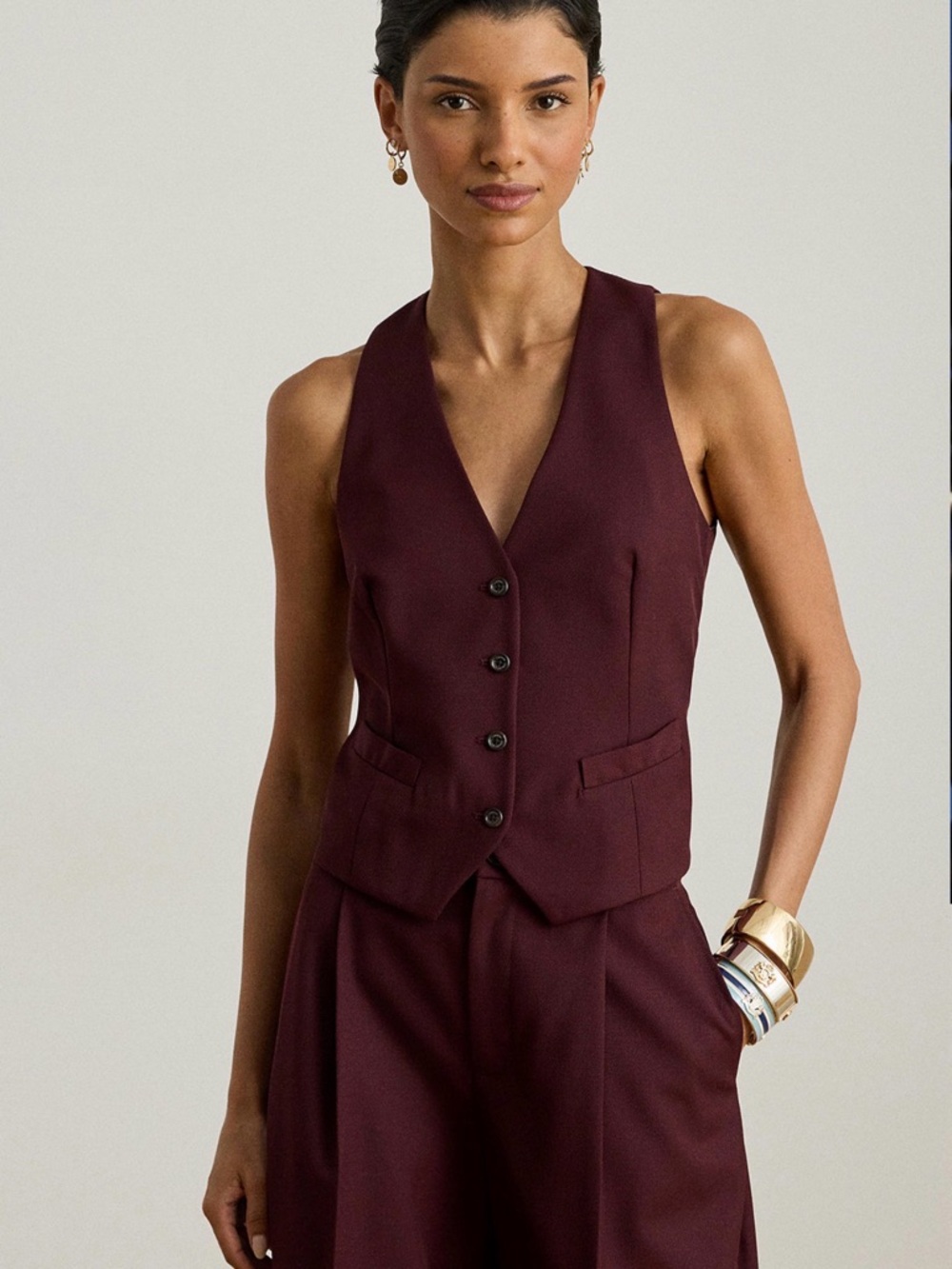 Ralph Lauren Burgundy Tailored Sleeveless Vest